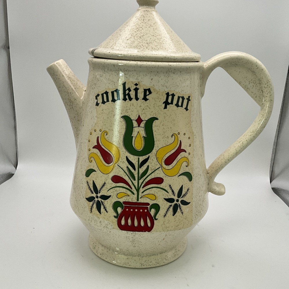 Vintage McCoy Tea Coffee Pot Cookie Jar Tulips Flowers Decor Kitchen Gift Floral